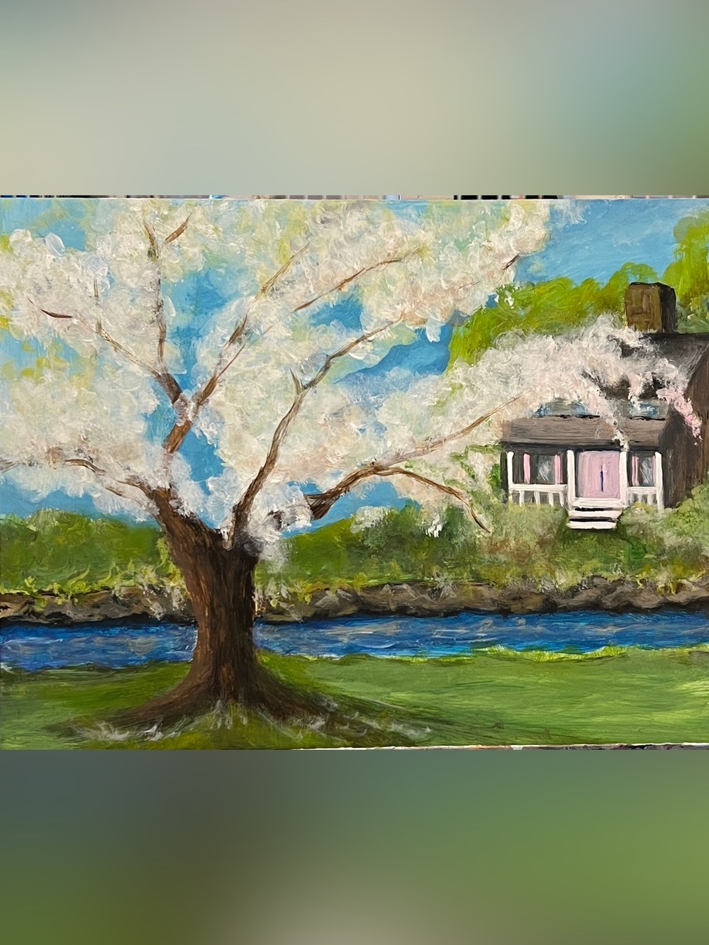 Original hand painted landscape floral spring art